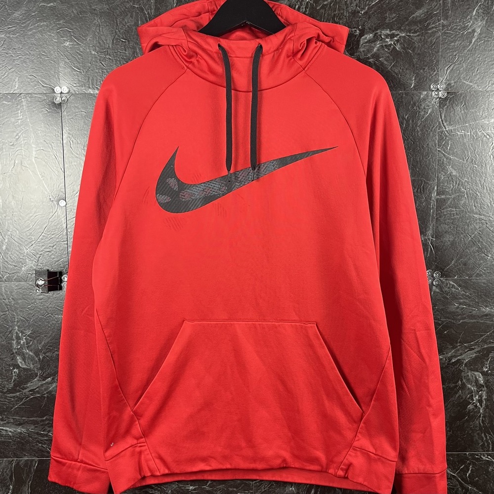 Nike Men's Red Dri-Fit Center Swoosh Hoodie Medium